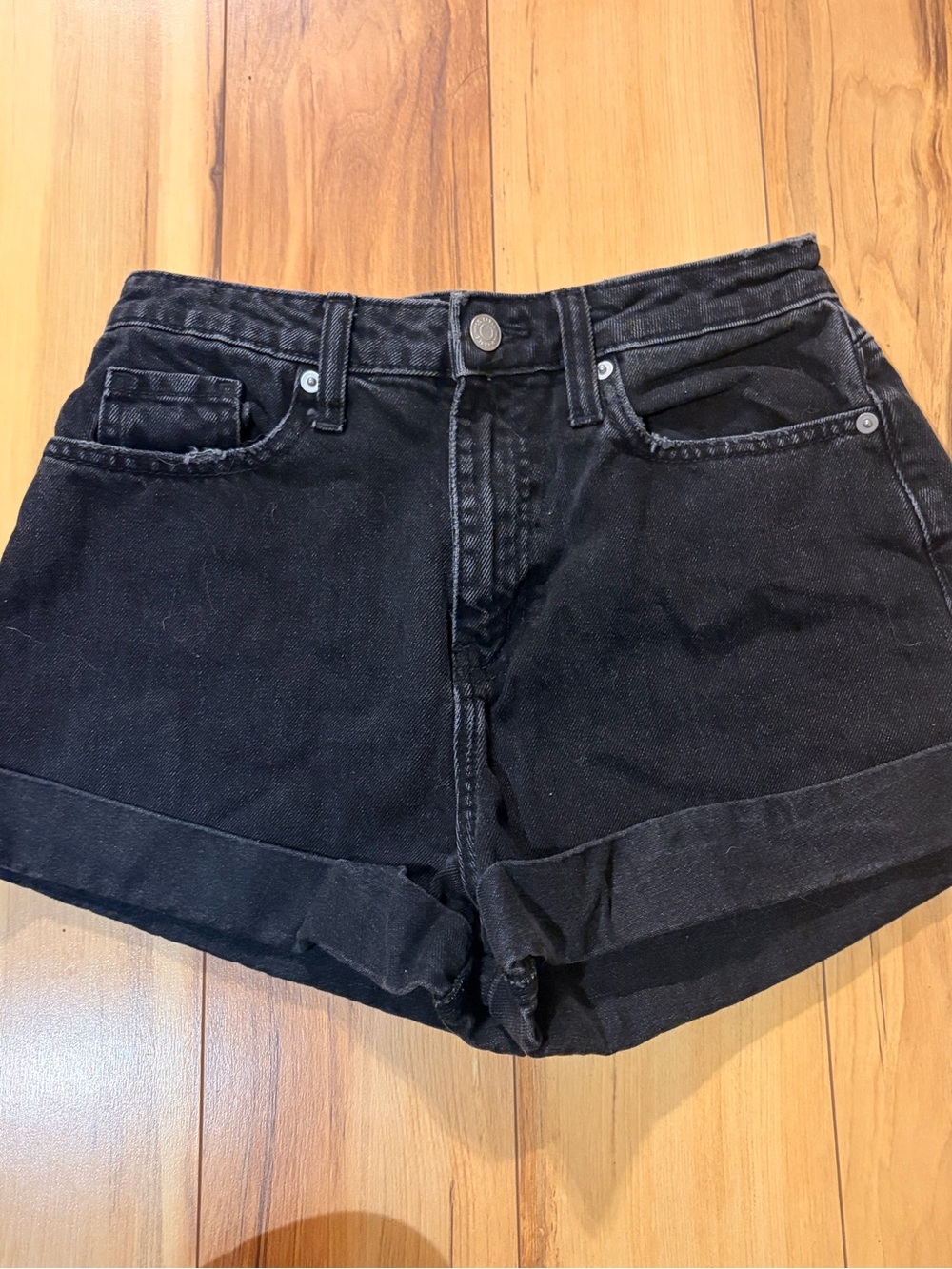Black High-Rise Cuffed Women's Denim Shorts